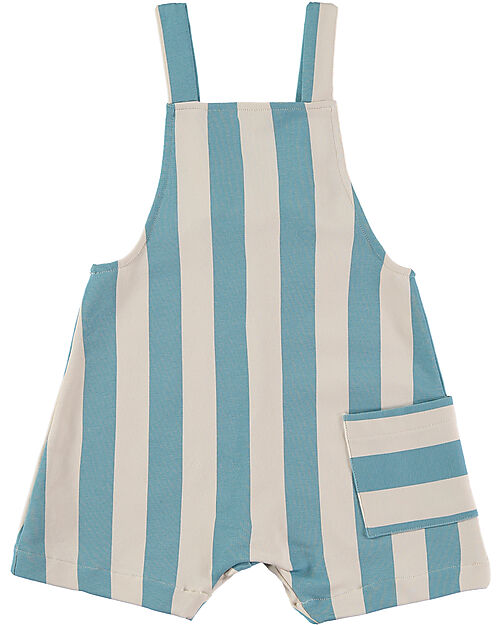 BabyClic Short Overll - Organic Cotton - Blue Stripes Short Rompers