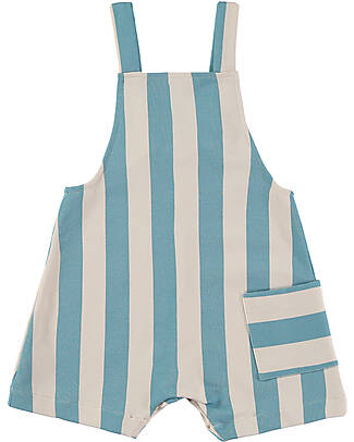 BabyClic Short Overll - Organic Cotton - Blue Stripes Short Rompers