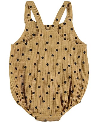 BabyClic Sleeveless Romper - Dots - Ocher/Black - 100% Cotton Muslin Babygrows
