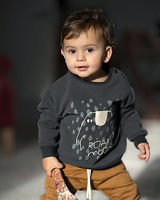 BabyClic Sweatshirt with Ribbed Edges - Roar - Elasticated Organic Cotton Sweatshirts