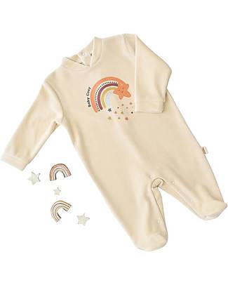 Babycosy Footed Romper - Cream and Stars - GOTS Organic Cotton Velvet Babygrows