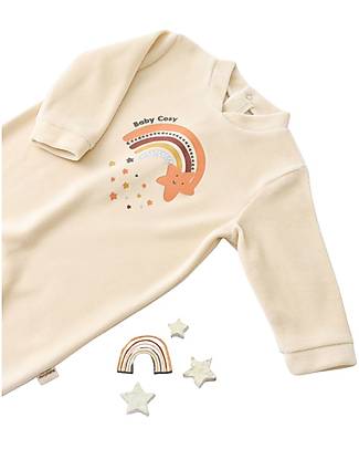 Babycosy Footed Romper - Cream and Stars - GOTS Organic Cotton Velvet Babygrows