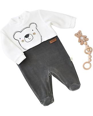 Babycosy Footed Romper - Teddy Bear - GOTS Organic Cotton Velvet Babygrows