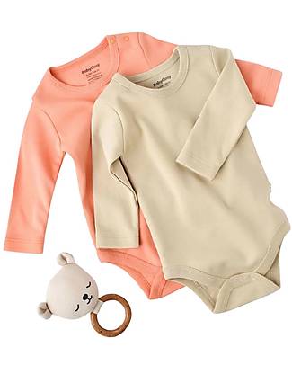 Babycosy Set 2 Long Sleeves Bodysuits - Mustard Salmon - 100% GOTS Organic Cotton Long Sleeves Bodies