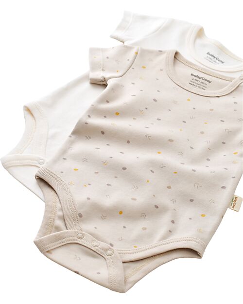 Babycosy Set 2 Short-sleeve Bodysuit Interlok - Ecru and Stone - 100% GOTS Organic Cotton Short Sleeves Bodies