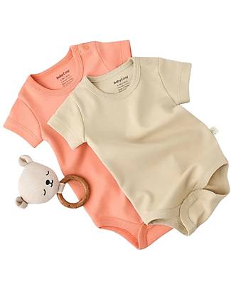 Babycosy Set 2 Short Sleeves Bodysuits - Salmon Mustard - 100% GOTS Organic Cotton Short Sleeves Bodies