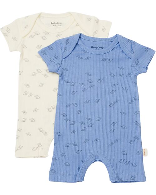 Babycosy Set 2 Short Sleeves Romper Modal - Ecru and Lavander - Organic Cotton GOTS Short Rompers