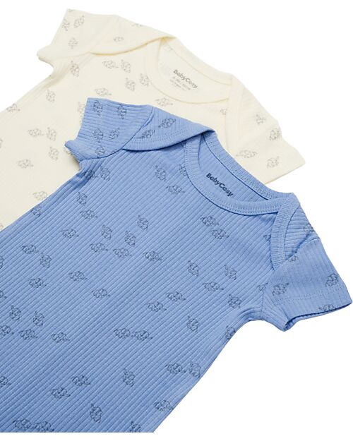 Babycosy Set 2 Short Sleeves Romper Modal - Ecru and Lavander - Organic Cotton GOTS Short Rompers