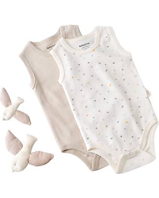 Babycosy Set 2 Sleeveless Bodysuit - Ecru and Stone Interlok - 100% GOTS Organic Cotton Short Sleeves Bodies