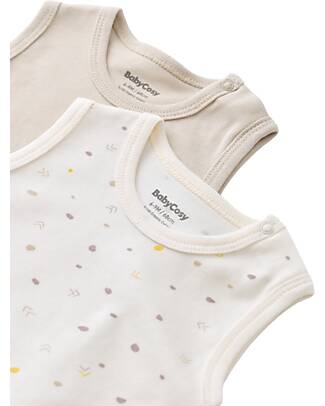 Babycosy Set 2 Sleeveless Bodysuit - Ecru and Stone Interlok - 100% GOTS Organic Cotton Short Sleeves Bodies