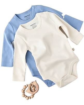 Babycosy Set of 2 Long-Sleeved Bodysuits - Ecru and Blue - 100% GOTS Organic Cotton Long Sleeves Bodies