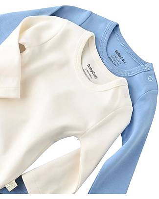 Babycosy Set of 2 Long-Sleeved Bodysuits - Ecru and Blue - 100% GOTS Organic Cotton Long Sleeves Bodies