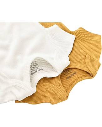 Babycosy Set of 2 Short Sleeves Bodysuits - Ecru Cinnamon - 100% GOTS Organic Cotton - Waffle Texture Short Sleeves Bodies