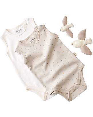 Babycosy Set of 2 Sleeveless Bodysuits - Ecru Stone - 100% GOTS Organic Cotton Short Sleeves Bodies