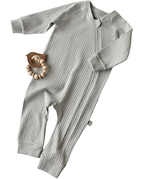 Babycosy Zippered Romper - Stone - GOTS Organic Cotton Velvet Babygrows