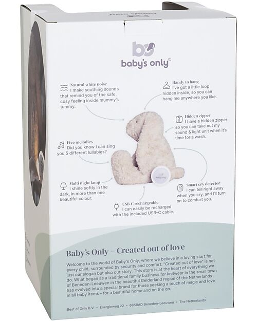 Baby's Only Cuddly Rabbit Plush Bibi - with White Noise, Lullabies, and Night Light - Sand - with Cry Detection - From birth Soft Toys