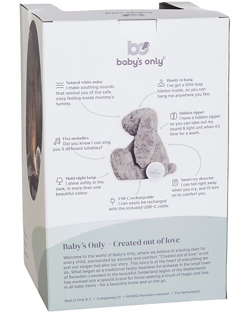 Baby's Only Cuddly Rabbit Plush Bibi - with White Noise, Lullabies, and Night Light - Taupe - with Cry Detection - From birth Soft Toys