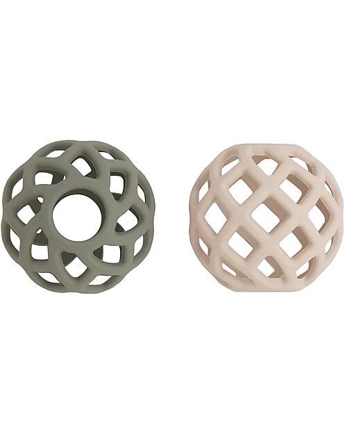 Baby's Only Set of 2 Toy Balls - Green and Linen - Silicone Newborn Toys_