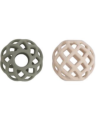 Baby's Only Set of 2 Toy Balls - Green and Linen - Silicone Newborn Toys_