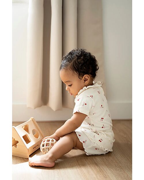 Baby's Only Set of 2 Toy Balls - Green and Linen - Silicone Wooden Toy Cars, Trains & Trucks