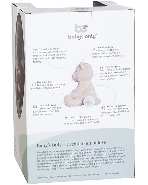Baby's Only Teddy Bear Plush Bo with White Noise, Lullabies, and Night Light - Sand - with Cry Detection - +0 months Soft Toys