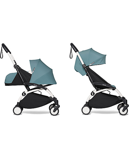 Babyzen Duo YOYO² Stroller - White Frame, Acqua Textile 0+ and 6+ Trio and Duo Strollers