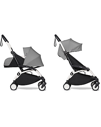 Babyzen Duo YOYO² Stroller - White Frame, Grey Textile 0+ and 6+ Travel Systems