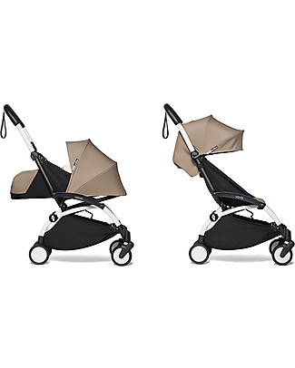 Babyzen Duo YOYO² Stroller - White Frame, Taupe Textile 0+ and 6+ Travel Systems