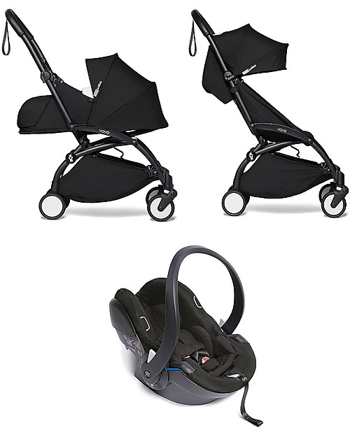Babyzen Trio YOYO² Stroller - Black Frame + Black Textile 0+ and 6+ + Izi Go Car Seat 0+ Trio and Duo Strollers