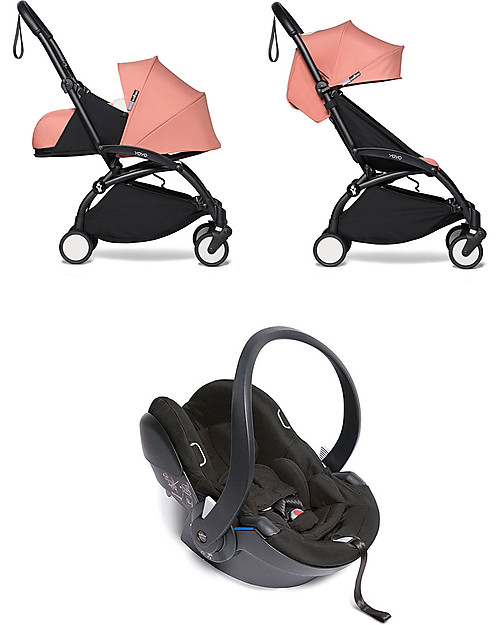 Babyzen Trio YOYO² Stroller - Black Frame + Ginger Textile 0+ and 6+ + Izi Go Car Seat 0+ Trio and Duo Strollers