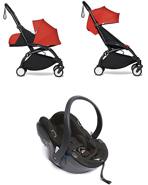 Babyzen Trio YOYO² Stroller - Black Frame + Red Textile 0+ and 6+ + Izi Go Car Seat 0+ Trio and Duo Strollers