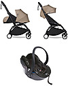 Babyzen Trio YOYO² Stroller - Black Frame + Taupe Textile 0+ and 6+ + Izi Go Car Seat 0+ Trio and Duo Strollers