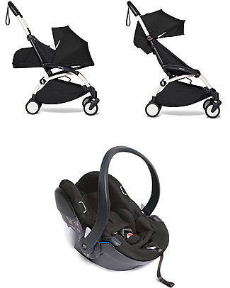 Babyzen Trio YOYO² Stroller - White Frame + Acqua Textile 0+ and 6+ + Izi Go Car Seat 0+ Travel Systems