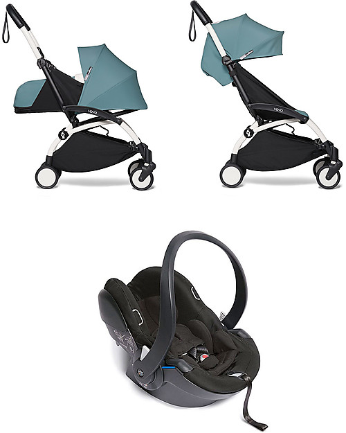 Babyzen Trio YOYO² Stroller - White Frame + Acqua Textile 0+ and 6+ + Izi Go Car Seat 0+ Trio and Duo Strollers