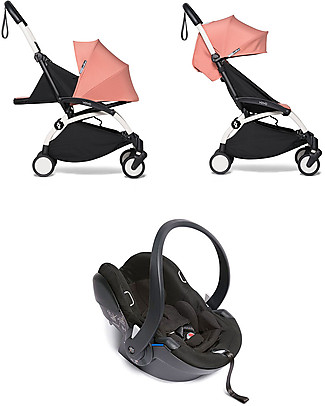 Babyzen Trio YOYO² Stroller - White Frame + Ginger Textile 0+ and 6+ + Izi Go Car Seat 0+ Travel Systems