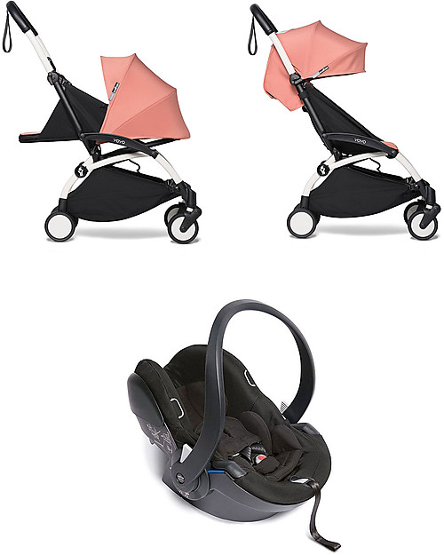 Babyzen Trio YOYO² Stroller - White Frame + Ginger Textile 0+ and 6+ + Izi Go Car Seat 0+ Trio and Duo Strollers