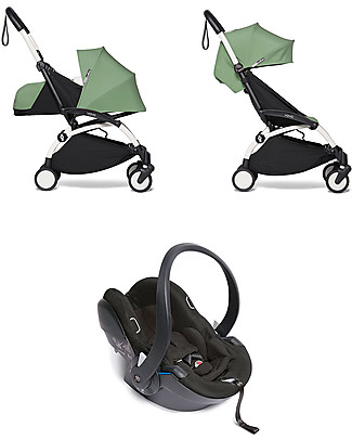 Babyzen Trio YOYO² Stroller - White Frame + Mint Textile 0+ and 6+ + Izi Go Car Seat 0+ Travel Systems