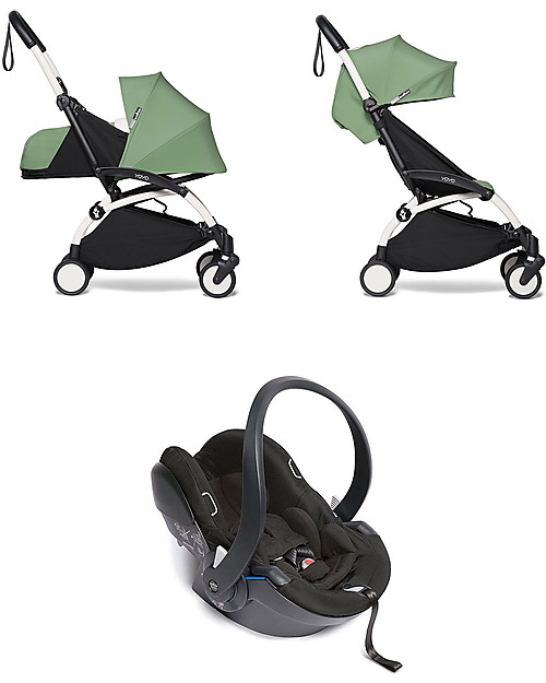 Babyzen Trio YOYO² Stroller - White Frame + Mint Textile 0+ and 6+ + Izi Go Car Seat 0+ Trio and Duo Strollers