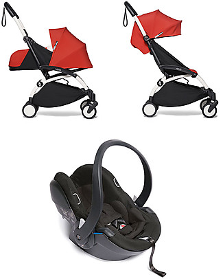 Babyzen Trio YOYO² Stroller - White Frame + Rosso Textile 0+ and 6+ + Izi Go Car Seat 0+ Travel Systems
