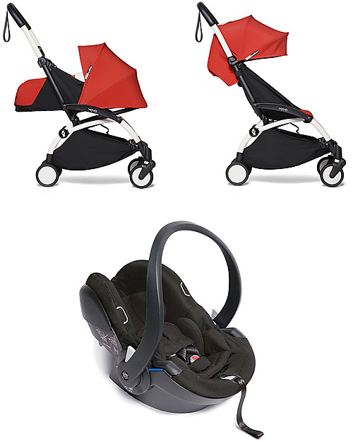 Babyzen Trio YOYO² Stroller - White Frame + Rosso Textile 0+ and 6+ + Izi Go Car Seat 0+ Trio and Duo Strollers