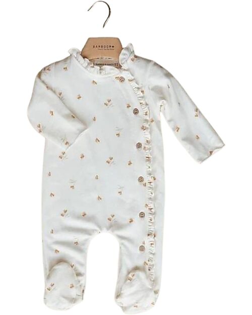 Bamboom Baby Body with Collar - White with Floral Print - with Natural Bamboo Babygrows