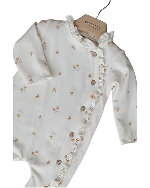 Bamboom Baby Body with Collar - White with Floral Print - with Natural Bamboo Babygrows
