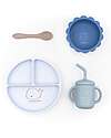 Bamboom Baby Meal Set - Plate + Bowl + Spoon + Glass - Blue - Antibacterial Silicone Meal Sets