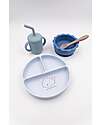Bamboom Baby Meal Set - Plate + Bowl + Spoon + Glass - Blue - Antibacterial Silicone Meal Sets