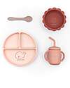 Bamboom Baby Meal Set - Plate + Bowl + Spoon + Glass - Pink - Antibacterial Silicone Meal Sets