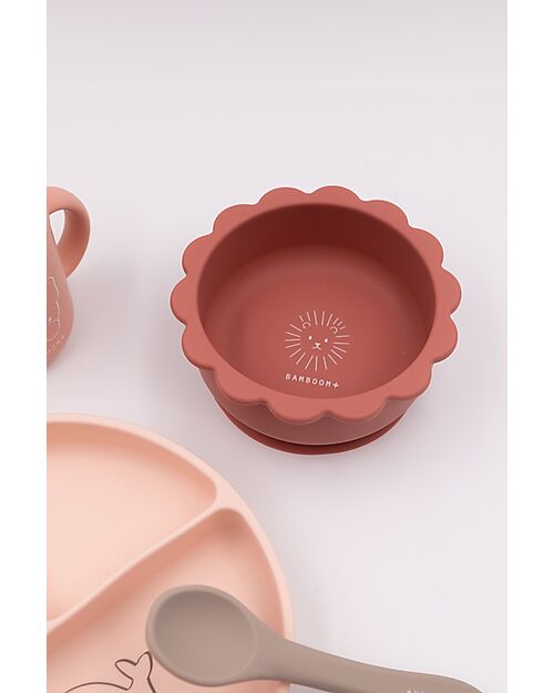 Bamboom Baby Meal Set - Plate + Bowl + Spoon + Glass - Pink - Antibacterial Silicone Meal Sets
