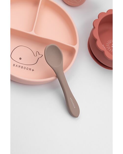 Bamboom Baby Meal Set - Plate + Bowl + Spoon + Glass - Pink - Antibacterial Silicone Meal Sets