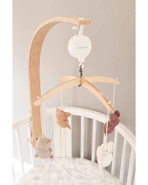 Bamboom Beech Wood Carousel - with Knitted Toys - Animal Friends - 100% Organic Bamboo Mobiles