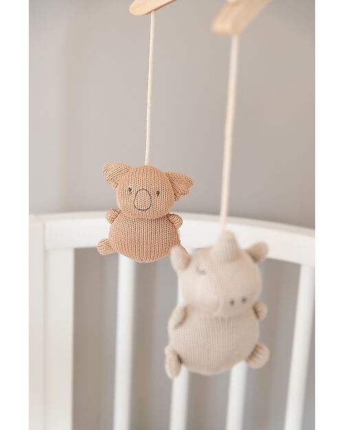 Bamboom Beech Wood Carousel - with Knitted Toys - Animal Friends - 100% Organic Bamboo Mobiles