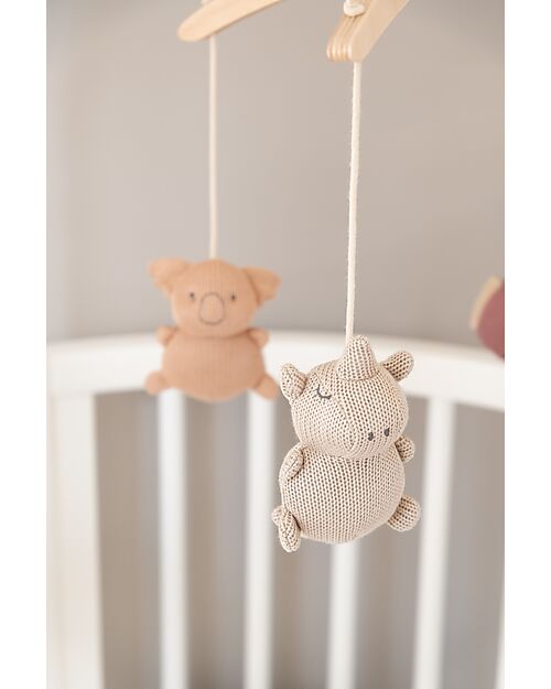 Bamboom Beech Wood Carousel - with Knitted Toys - Animal Friends - 100% Organic Bamboo Mobiles